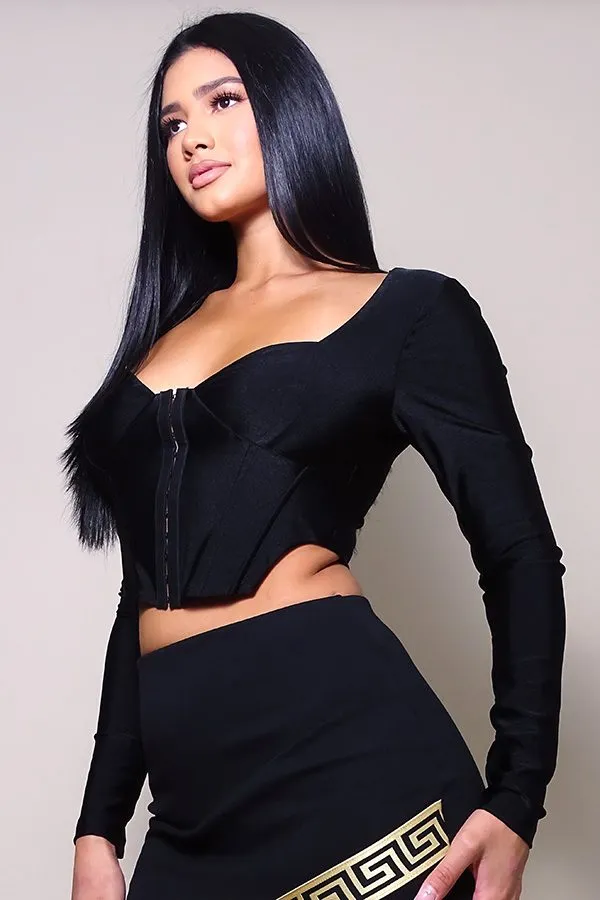 Long Sleeve Corset Top with Front Hook