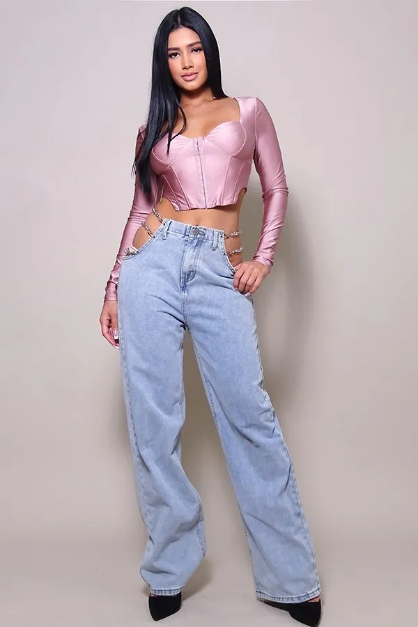 Long Sleeve Corset Top with Front Hook