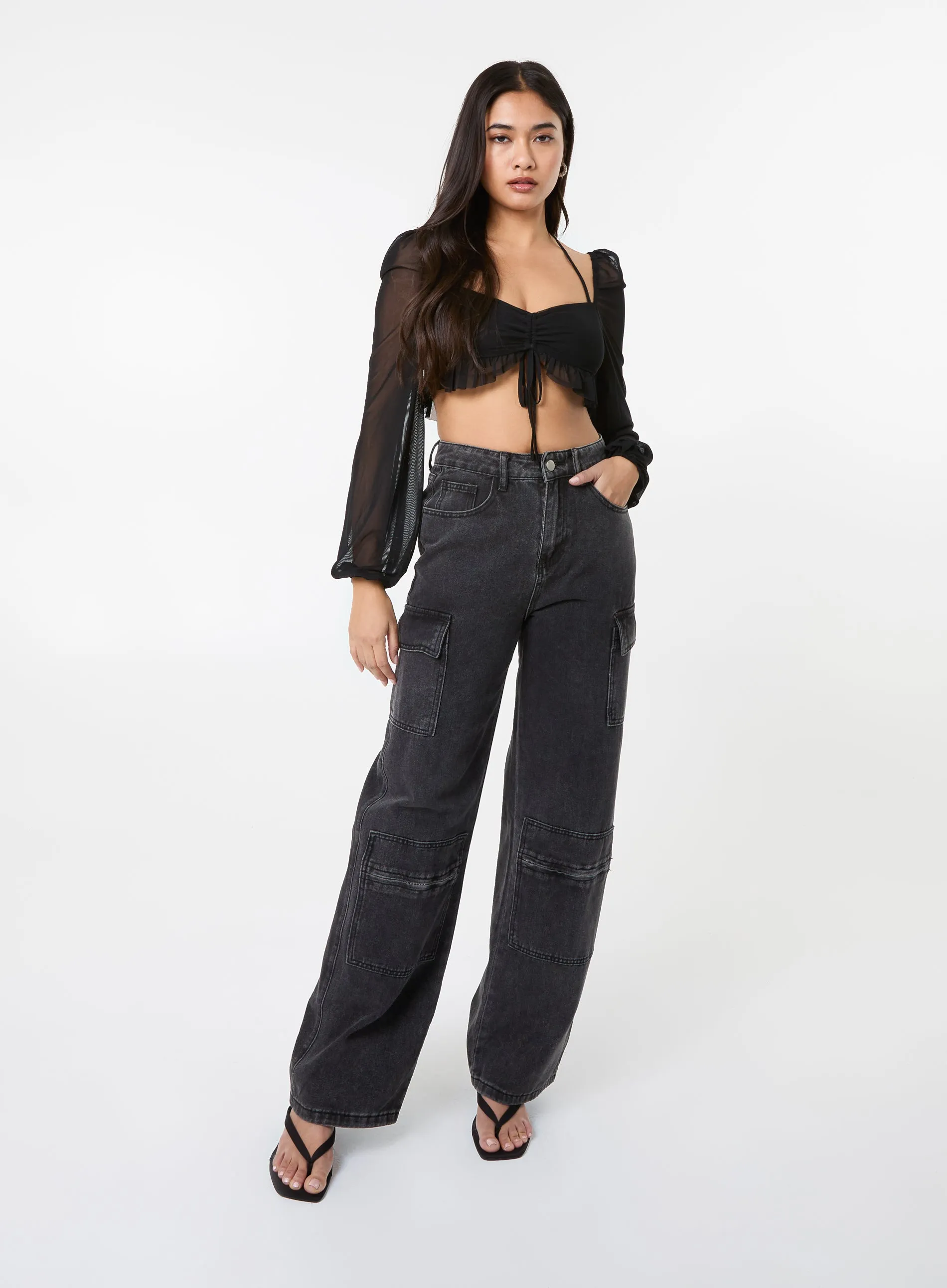 Long Sleeve Halterneck Crop Top