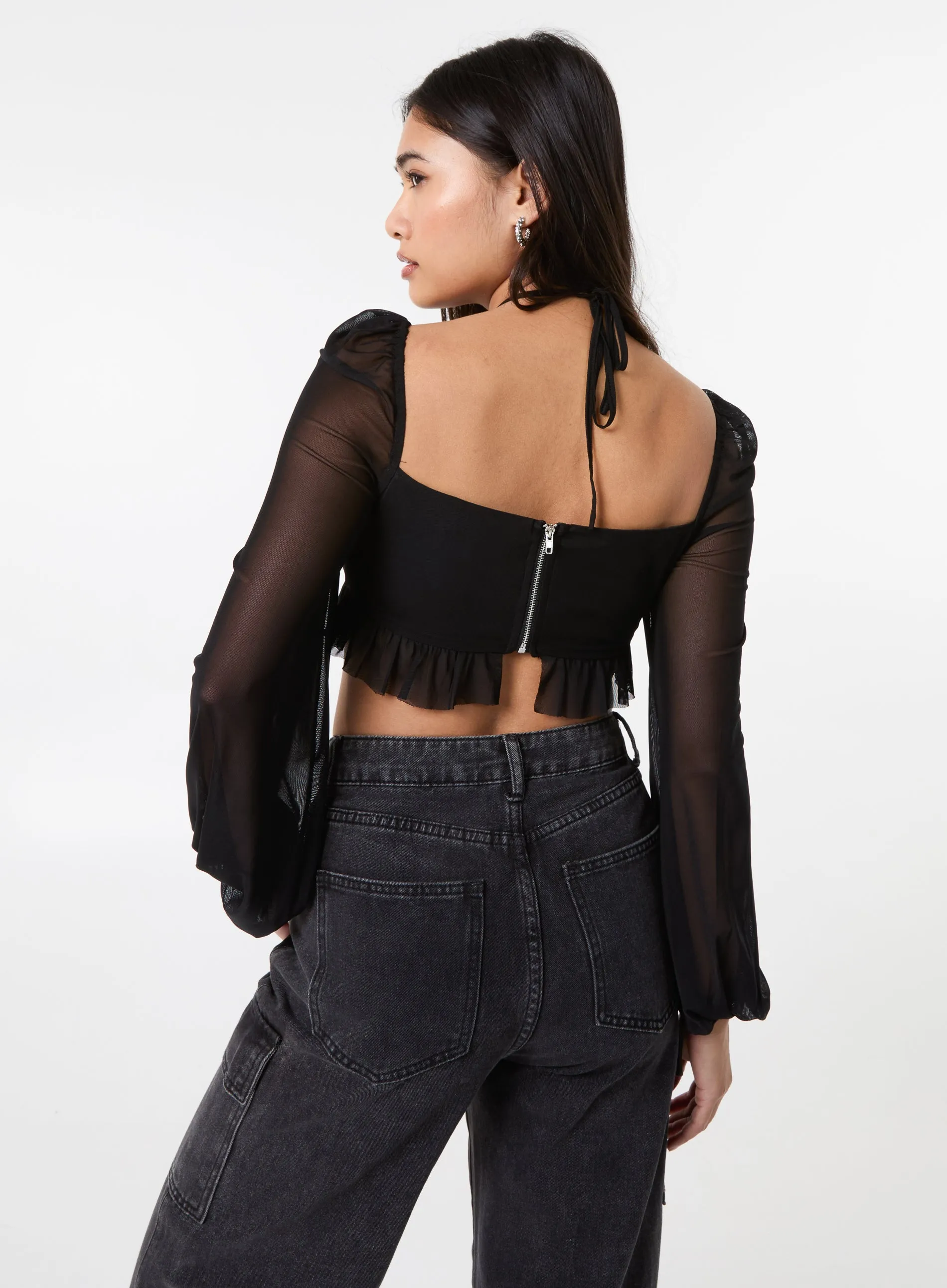 Long Sleeve Halterneck Crop Top