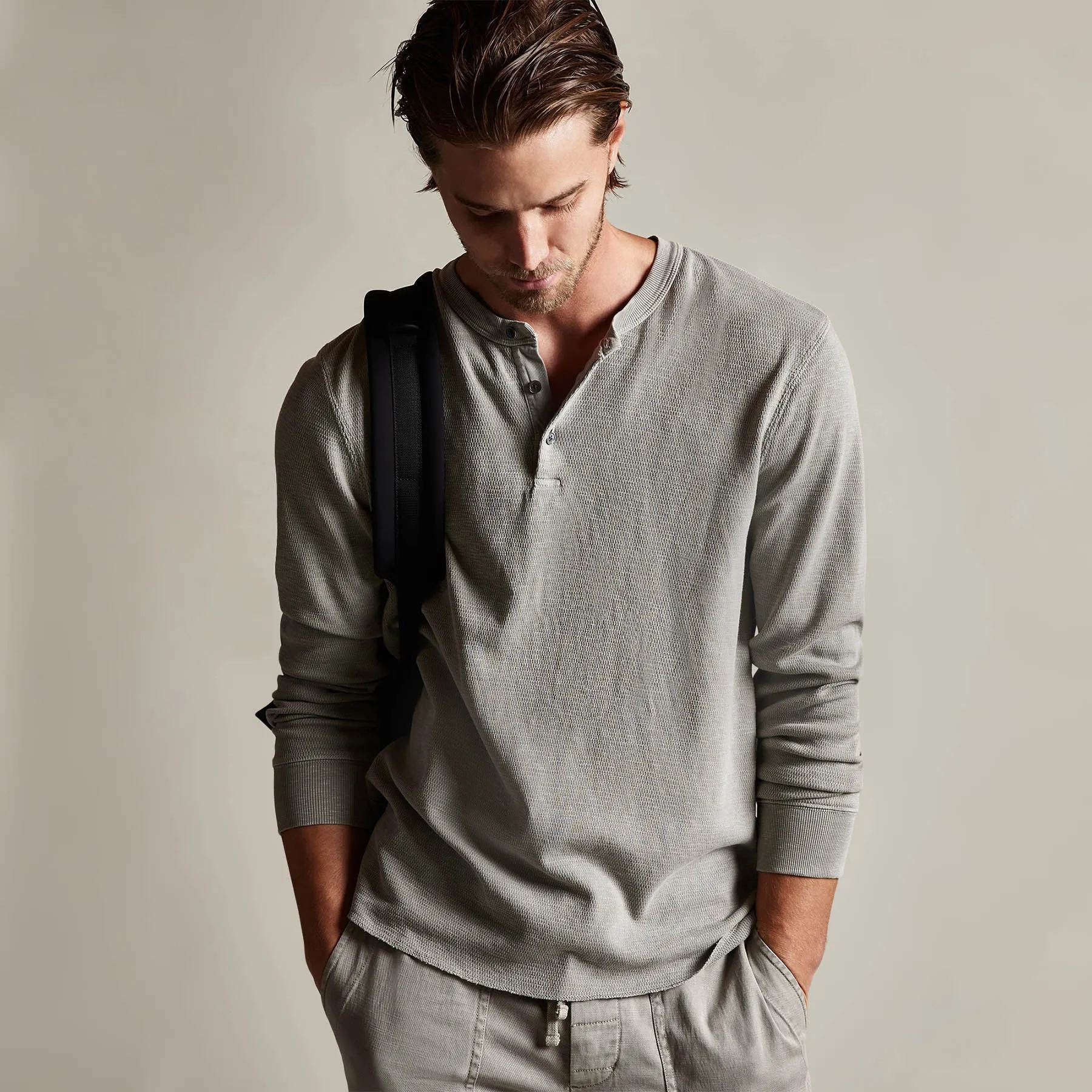 Long Sleeve Thermal Henley - Dapple Pigment