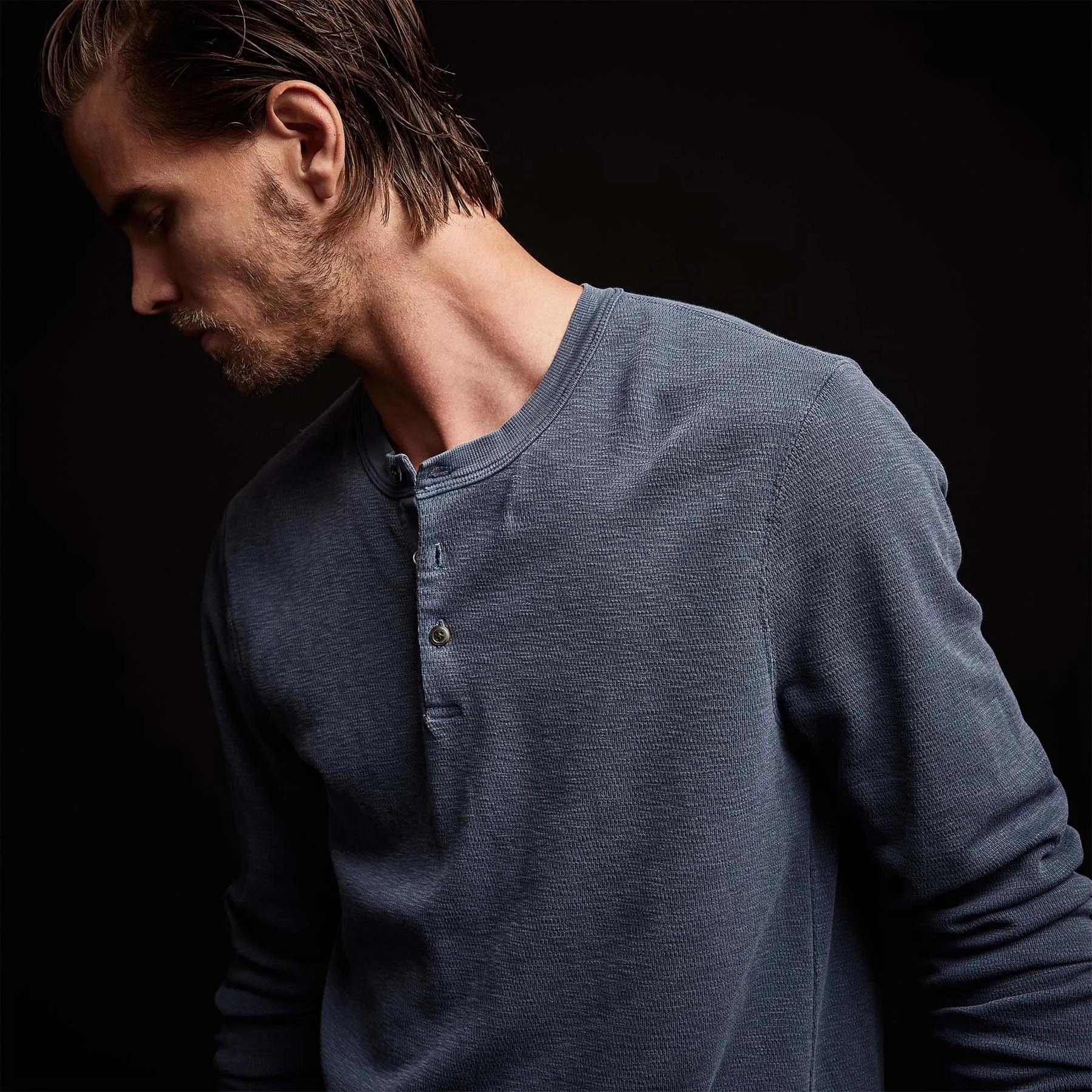 Long Sleeve Thermal Henley - Sea Captain Pigment