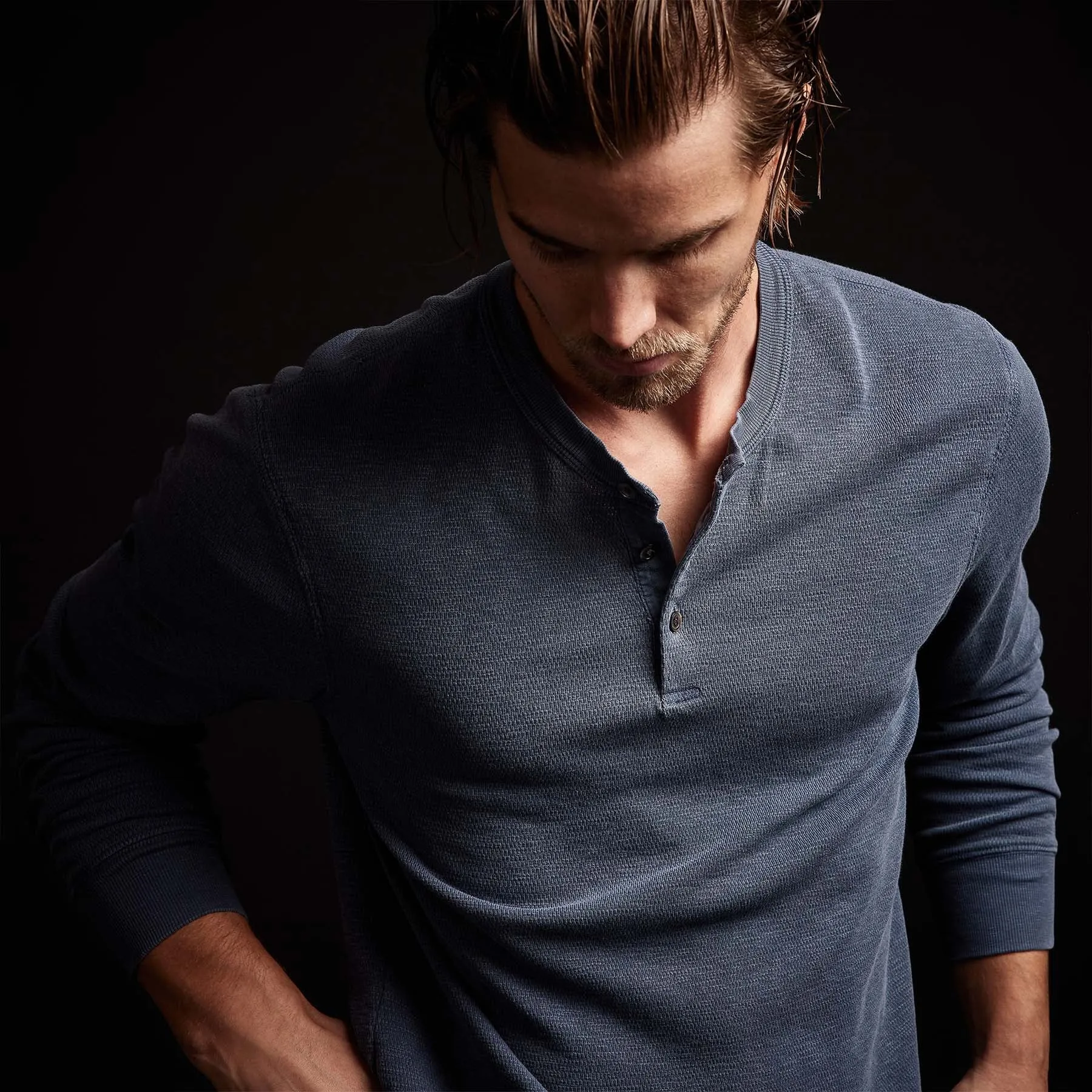Long Sleeve Thermal Henley - Sea Captain Pigment