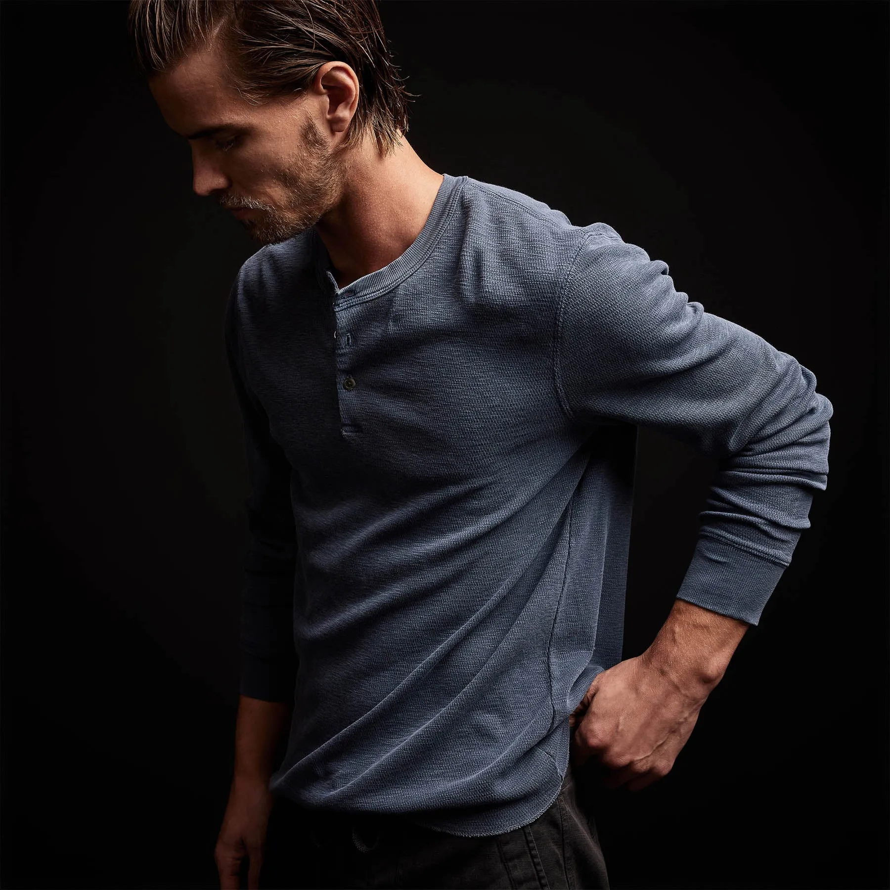 Long Sleeve Thermal Henley - Sea Captain Pigment
