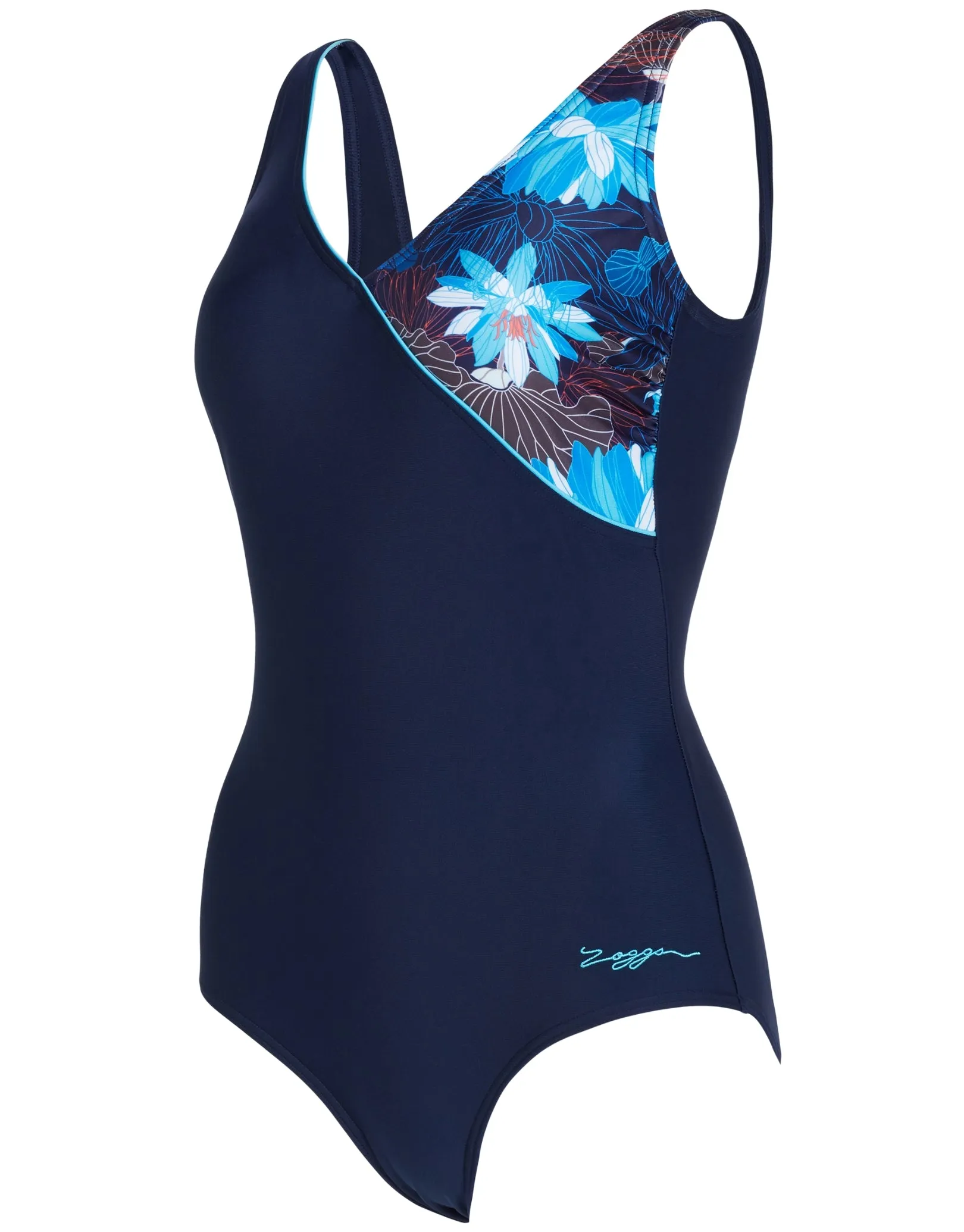 Lotus Front Crossover V Back Swimsuit - Navy