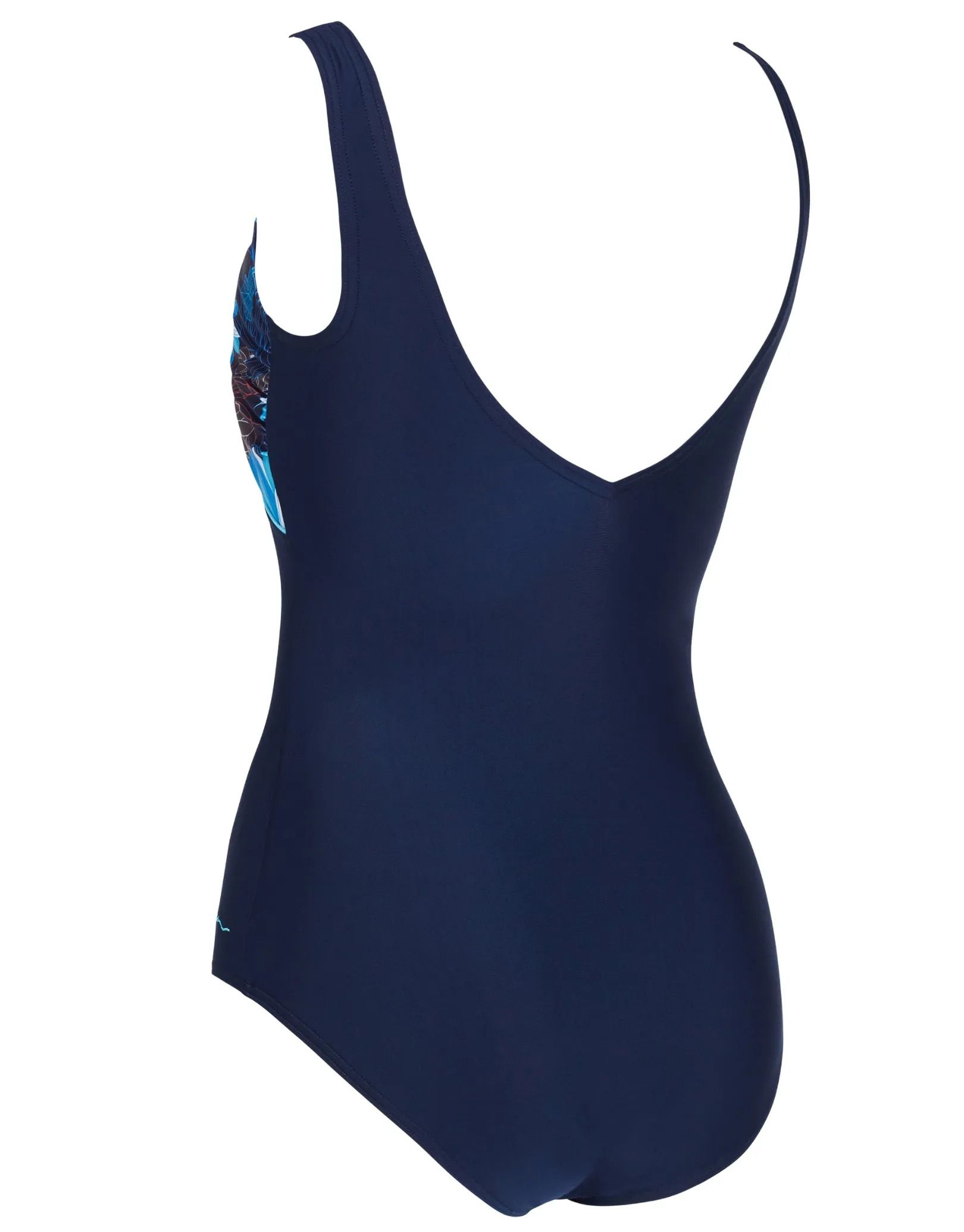 Lotus Front Crossover V Back Swimsuit - Navy