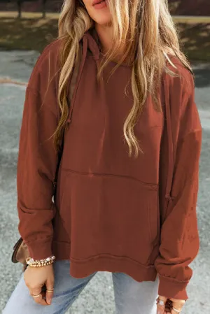 Lou Drawstring Kangaroo Pocket Dropped Shoulder Hoodie
