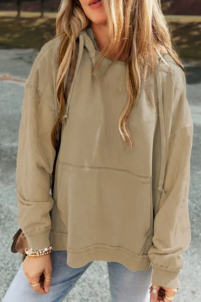 Lou Drawstring Kangaroo Pocket Dropped Shoulder Hoodie
