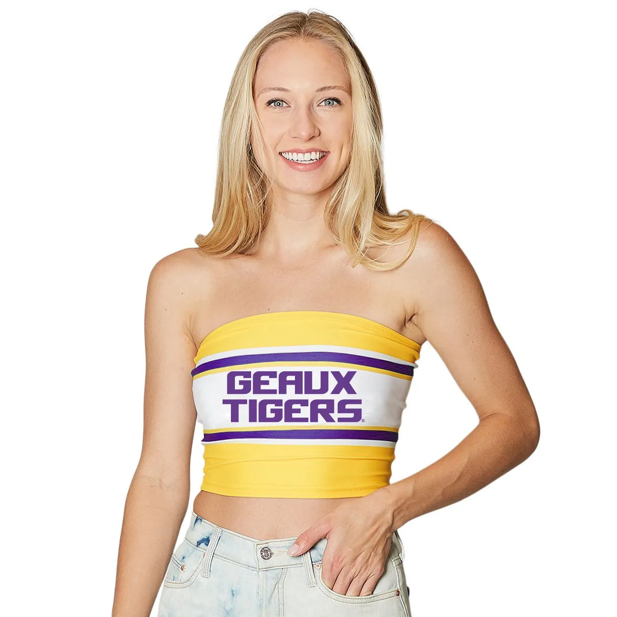 LSU Horizontal Striped Tube Top