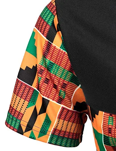 LucMatton Men's African Kente Printed T-Shirt and Shorts Set Sports Mesh Tracksuit Dashiki OutfitsBlack Small