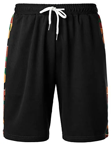 LucMatton Men's African Kente Printed T-Shirt and Shorts Set Sports Mesh Tracksuit Dashiki OutfitsBlack Small
