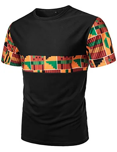 LucMatton Men's African Kente Printed T-Shirt and Shorts Set Sports Mesh Tracksuit Dashiki OutfitsBlack Small