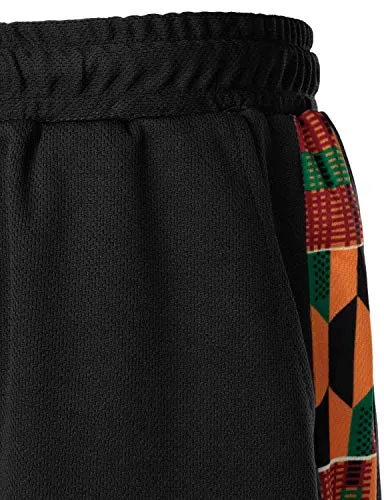 LucMatton Men's African Kente Printed T-Shirt and Shorts Set Sports Mesh Tracksuit Dashiki OutfitsBlack Small