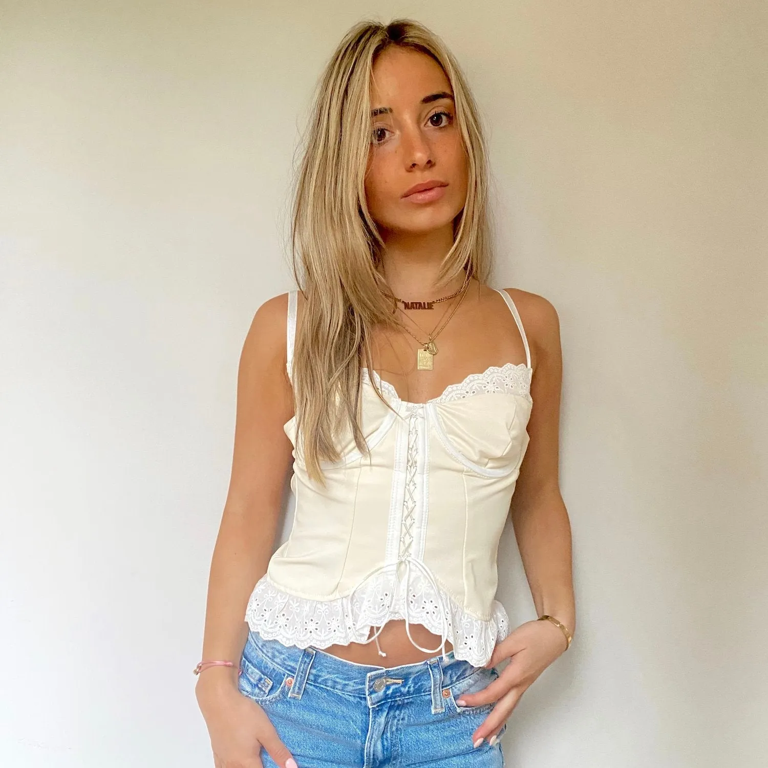 Luna Ivory Leather 'N Lace Corset Top