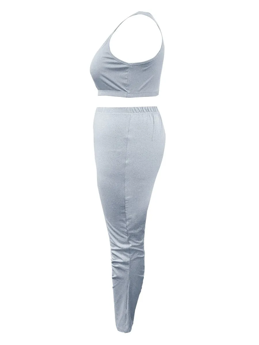 LW Plus Size Crop Top Drawstring Ruched Pants Set sleeveless tank top   pants sports yoga suit Elegant 2 Piece Set Club Outfits