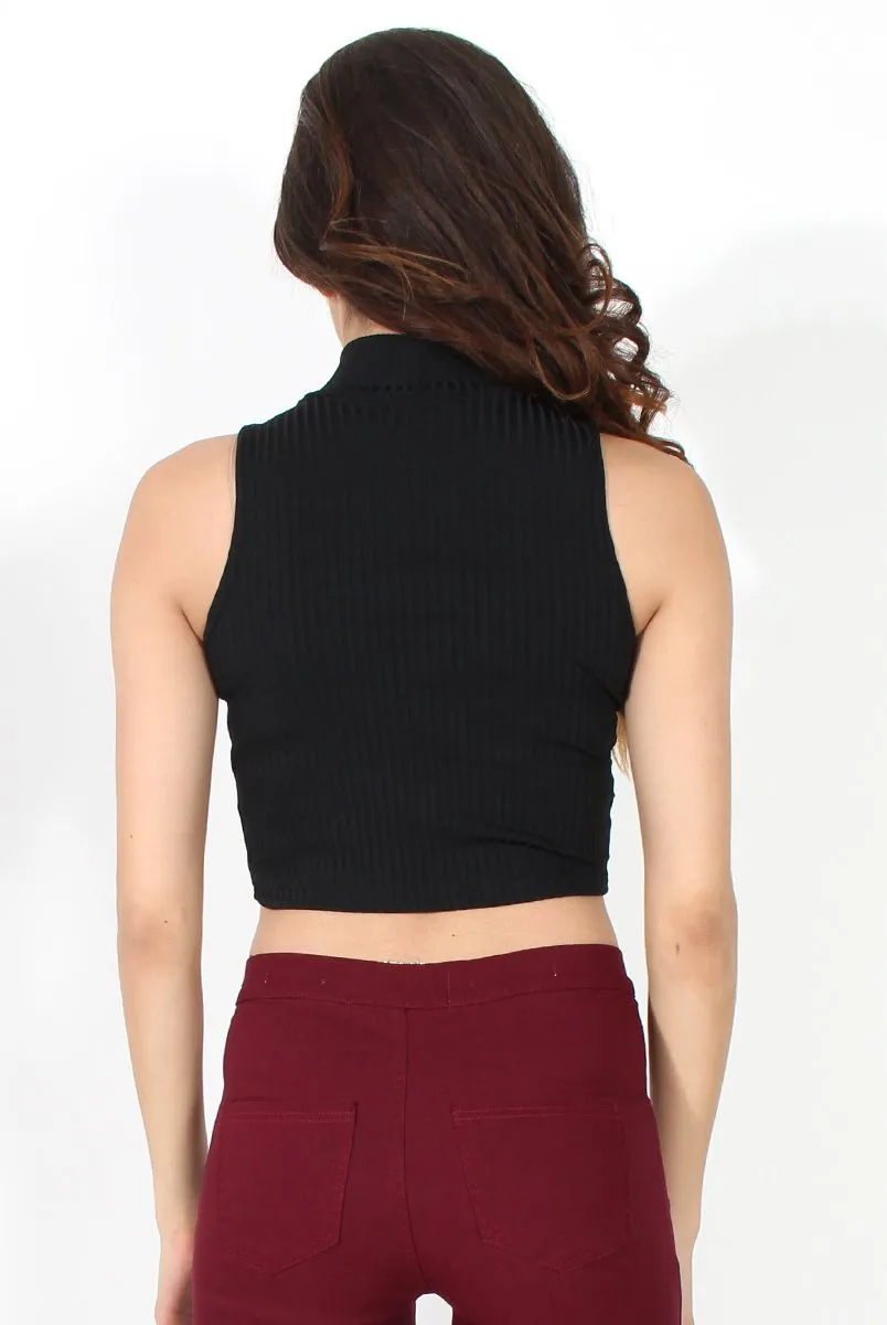 Lyla High Neck Black Crop Top