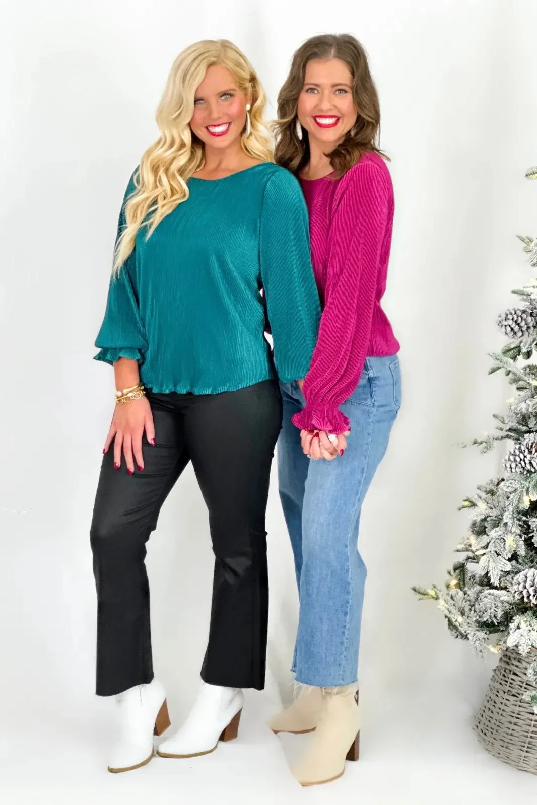 Magenta Ribbed Scallop Long Sleeve Top *Final Sale*