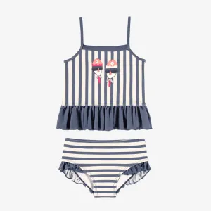 Maillot de bain deux pièces à rayures et volants, enfant || Striped two piece swimsuit with ruffles, child