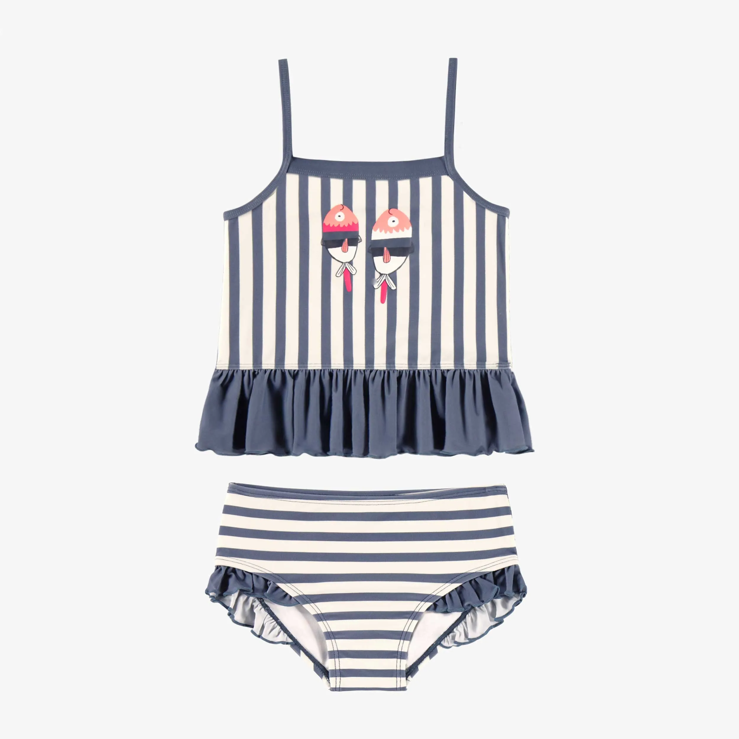 Maillot de bain deux pièces à rayures et volants, enfant || Striped two piece swimsuit with ruffles, child