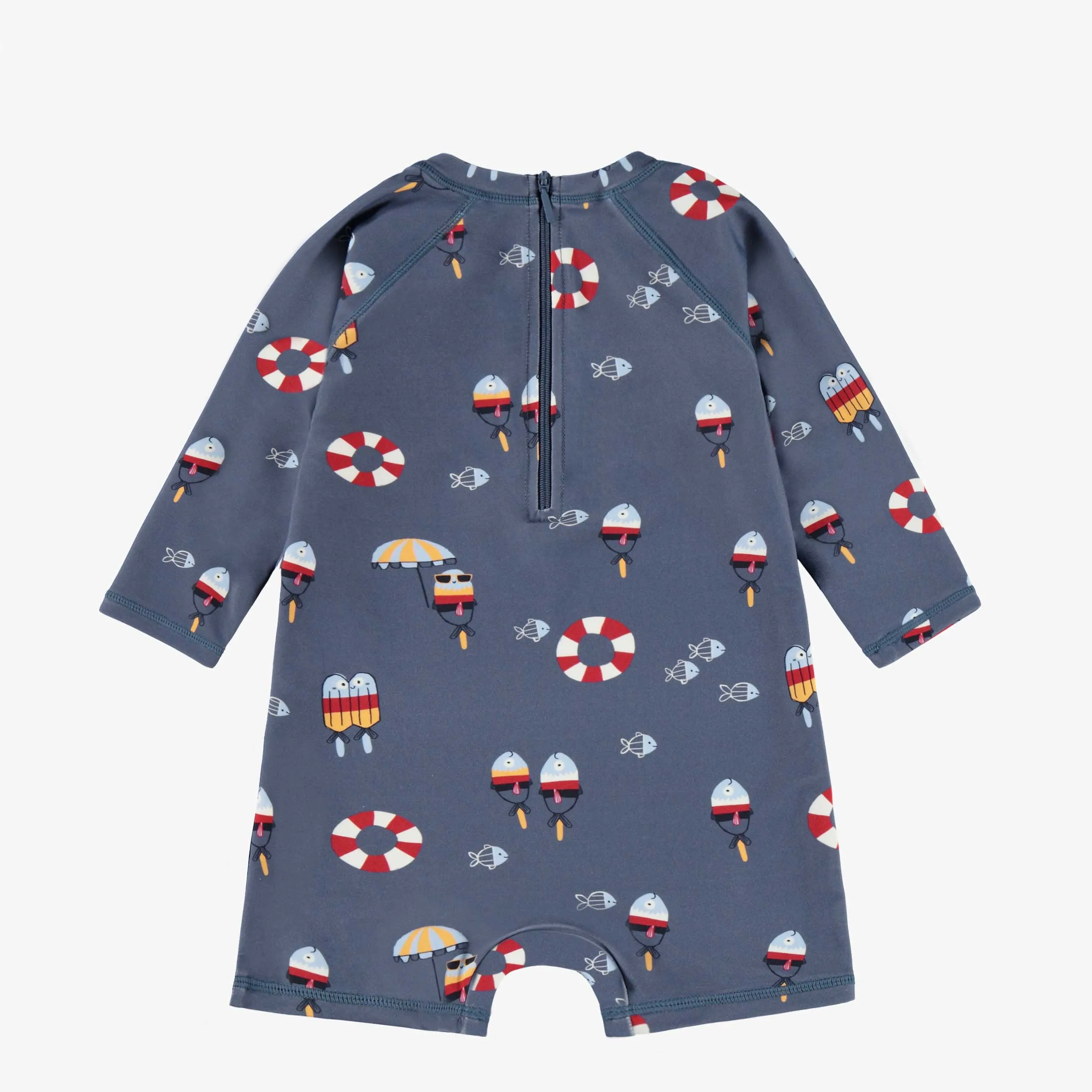 Maillot de bain une-pièce bleu marine à motifs, bébé || Navy blue one-piece swimsuit with all over print, baby