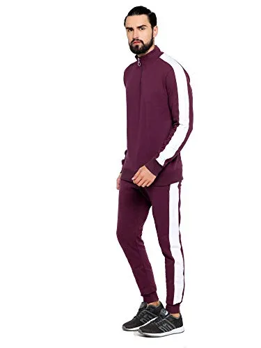 Maniac Striped Men's Maroon Fullsleeve Tracksuit - X-Large