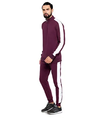 Maniac Striped Men's Maroon Fullsleeve Tracksuit - X-Large