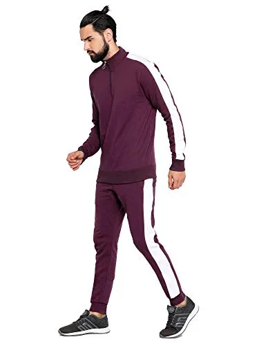 Maniac Striped Men's Maroon Fullsleeve Tracksuit - X-Large