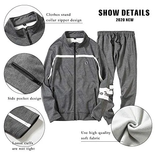 MANTORS Men's Full Zip Tracksuit Set Casual Jogging Athletic Sweat Suits 29Gray M