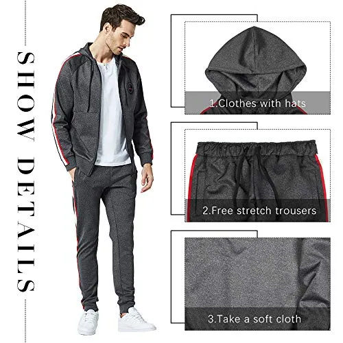 MANTORS Men's Hooded Athletic Tracksuit Full Zip Casual Jogging Gym Sweat Suits Darkgray-S