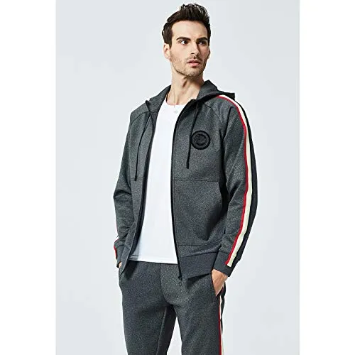 MANTORS Men's Hooded Athletic Tracksuit Full Zip Casual Jogging Gym Sweat Suits Darkgray-S