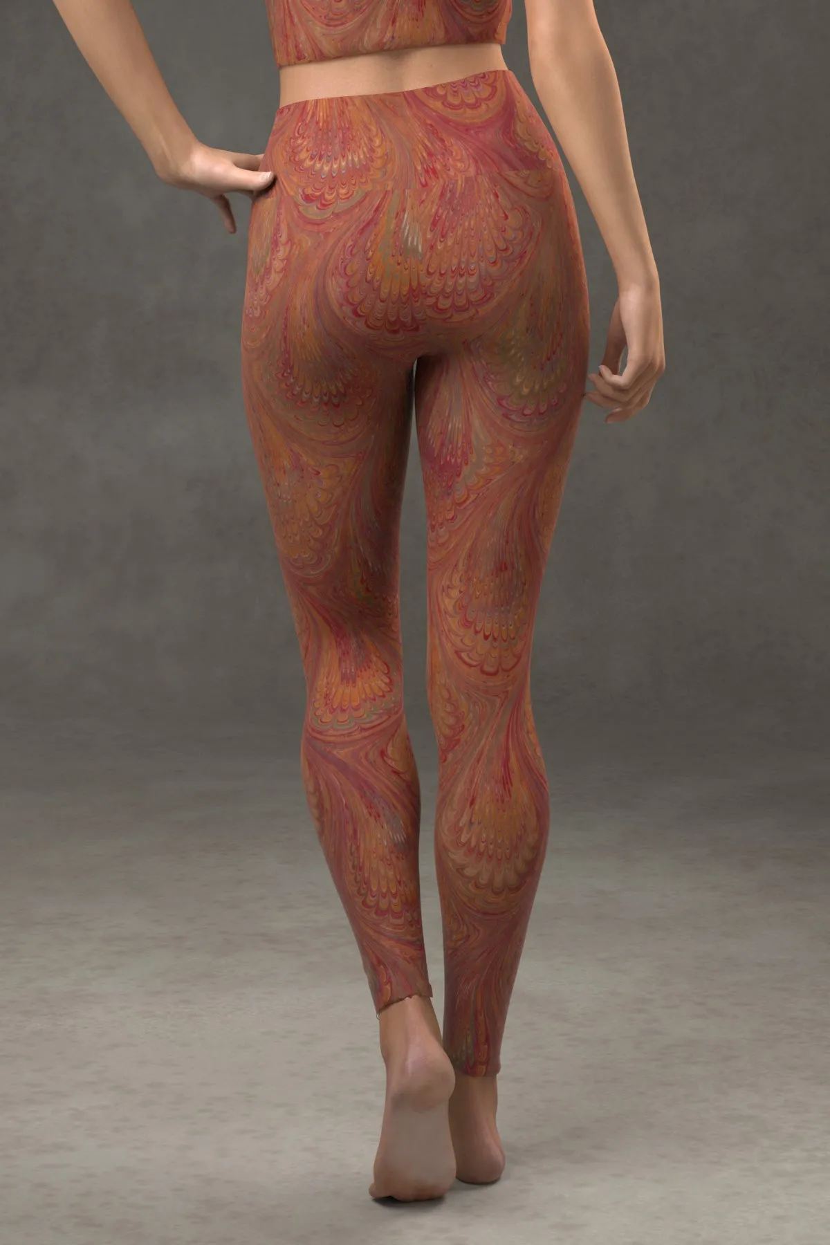 Marbled Peacock Yoga Leggings: Carmine