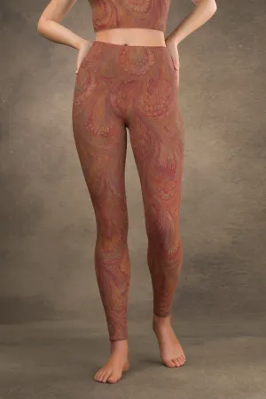 Marbled Peacock Yoga Leggings: Carmine