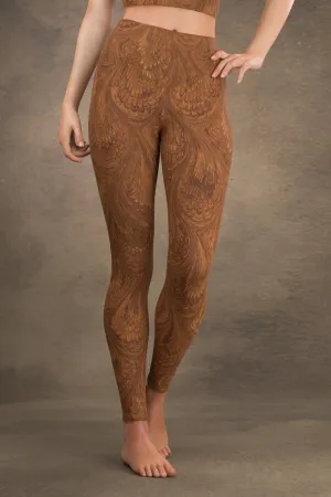 Marbled Peacock Yoga Leggings: Sepia