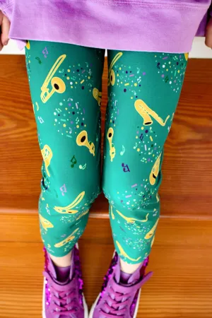 Mardi Gras Leggings: Green Marching Band