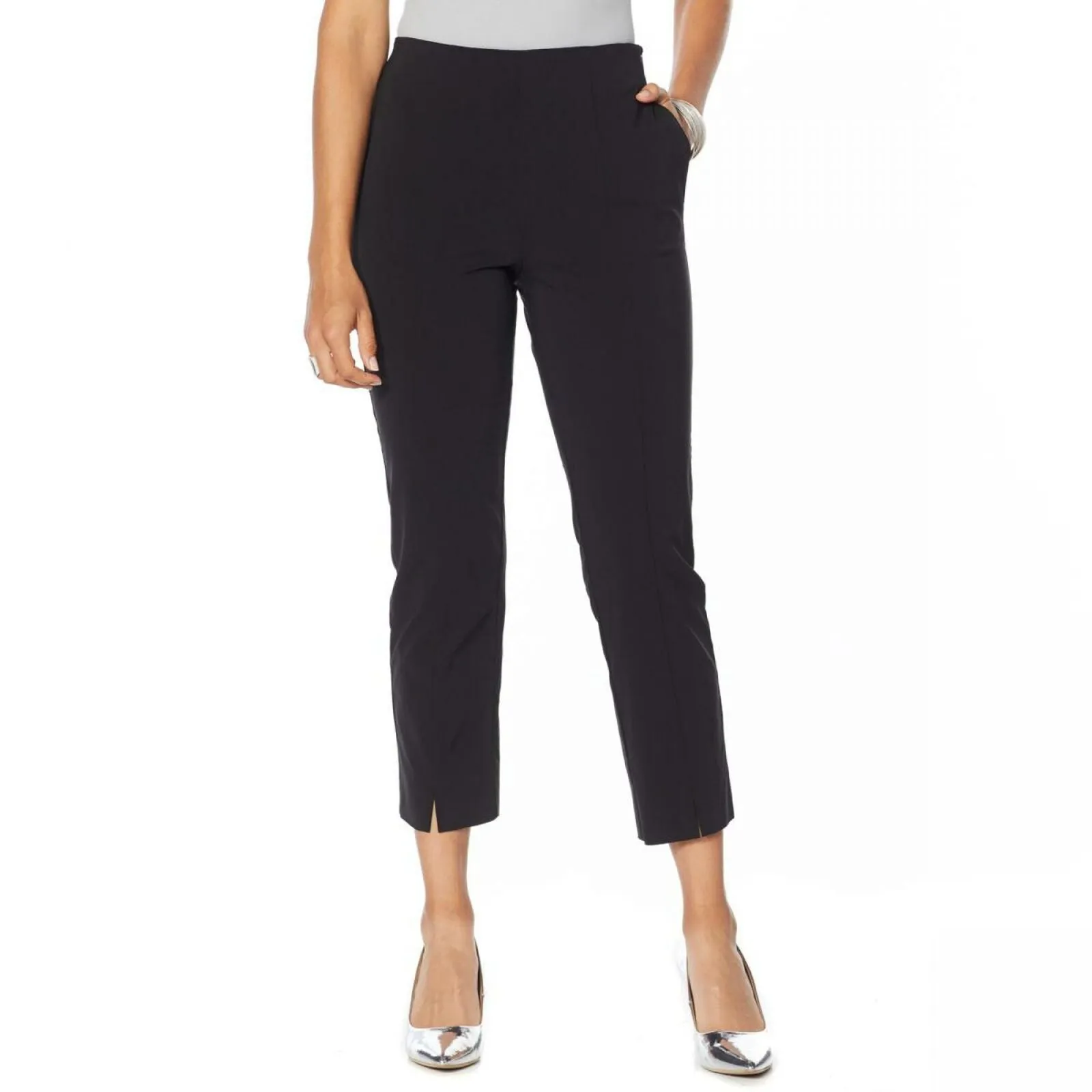 MarlaWynne Women's Bengaline Straight Leg Cropped Pants Black