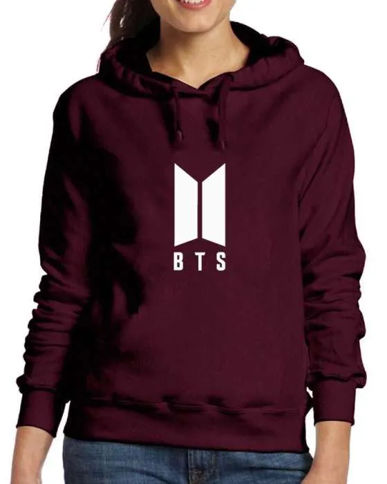 Maroon Fleece BTS Hoodies For Women