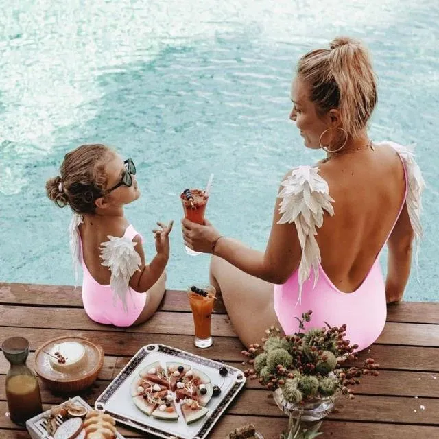 Matching Angel Wings Swimsuit for Mother & Daughter – Elegant One-Piece Bathing Suit