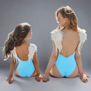 Matching Angel Wings Swimsuit for Mother & Daughter – Elegant One-Piece Bathing Suit