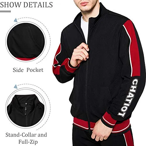 Men Tracksuit Set Full-Zip Sweatshirt Jogger Sweatpants Warm Sports Suit Gym Training Wear, Tz55-black, XX-Large