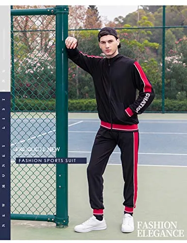 Men Tracksuit Set Full-Zip Sweatshirt Jogger Sweatpants Warm Sports Suit Gym Training Wear, Tz55-black, XX-Large