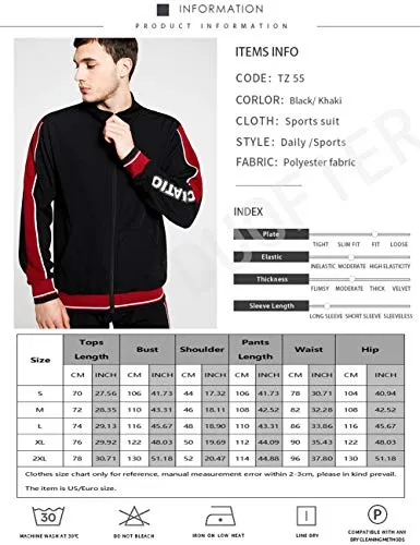 Men Tracksuit Set Full-Zip Sweatshirt Jogger Sweatpants Warm Sports Suit Gym Training Wear, Tz55-black, XX-Large