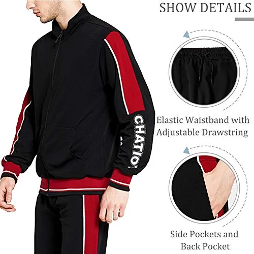 Men Tracksuit Set Full-Zip Sweatshirt Jogger Sweatpants Warm Sports Suit Gym Training Wear, Tz55-black, XX-Large