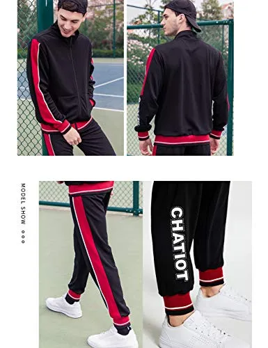Men Tracksuit Set Full-Zip Sweatshirt Jogger Sweatpants Warm Sports Suit Gym Training Wear, Tz55-black, XX-Large