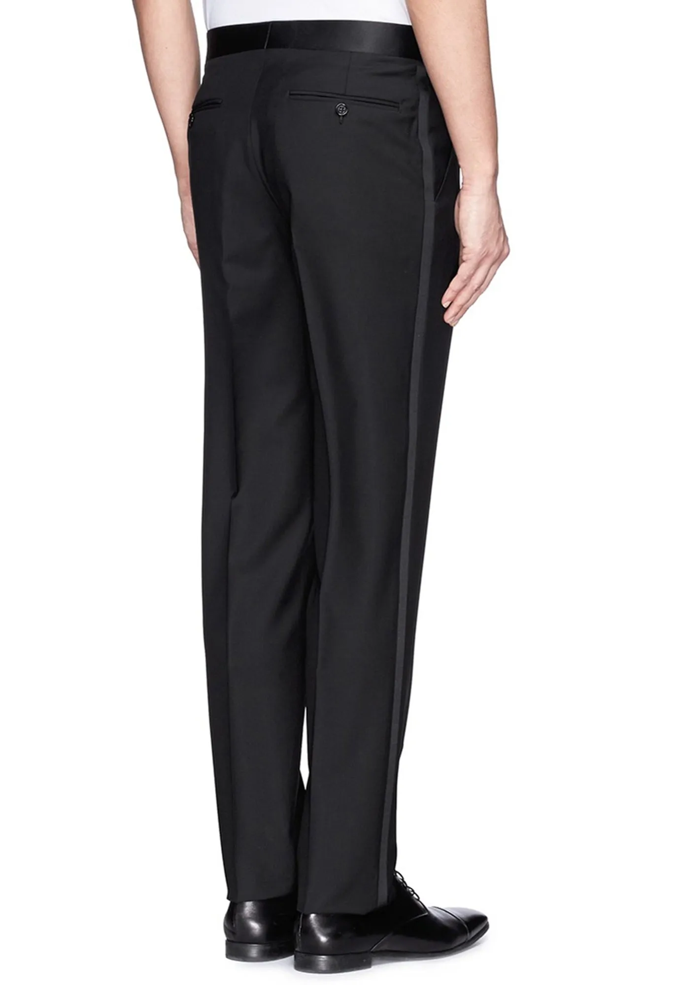Men's Black, Flat Front, Tuxedo Pants with Satin Stripe