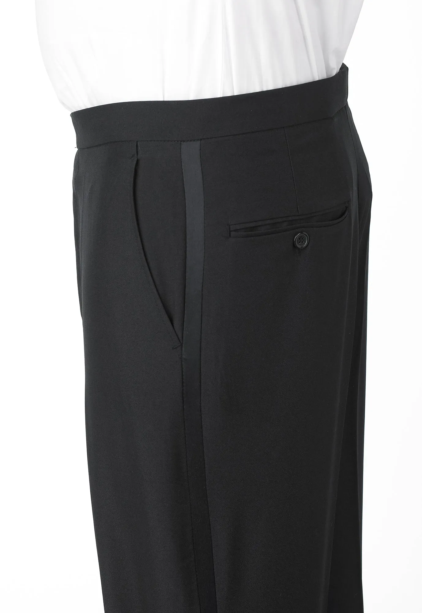 Men's Black, Flat Front, Tuxedo Pants with Satin Stripe