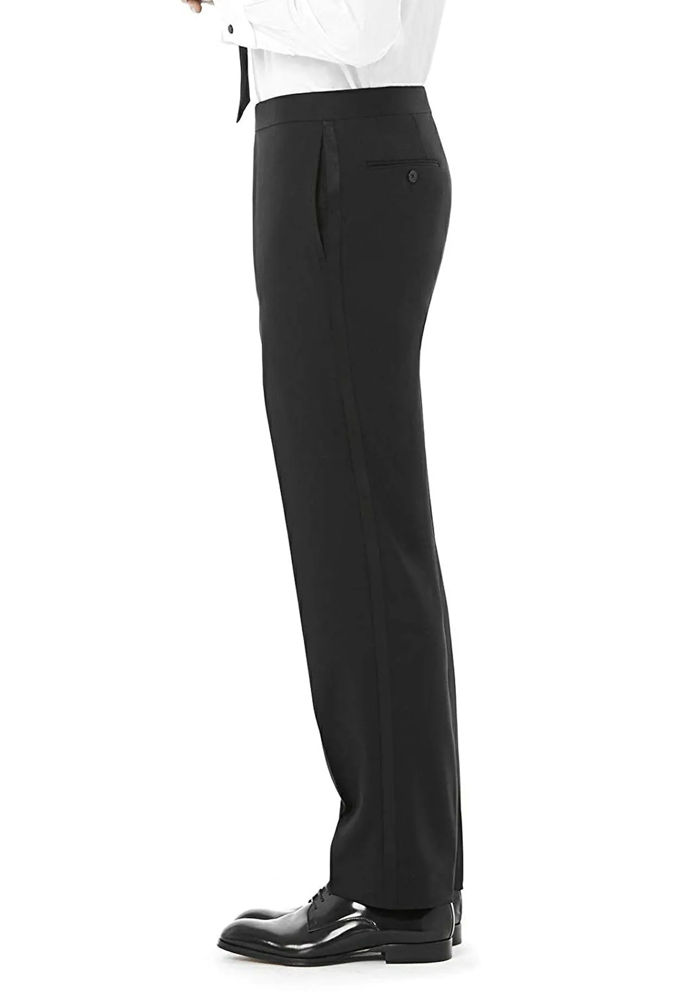 Men's Black, Flat Front, Tuxedo Pants with Satin Stripe
