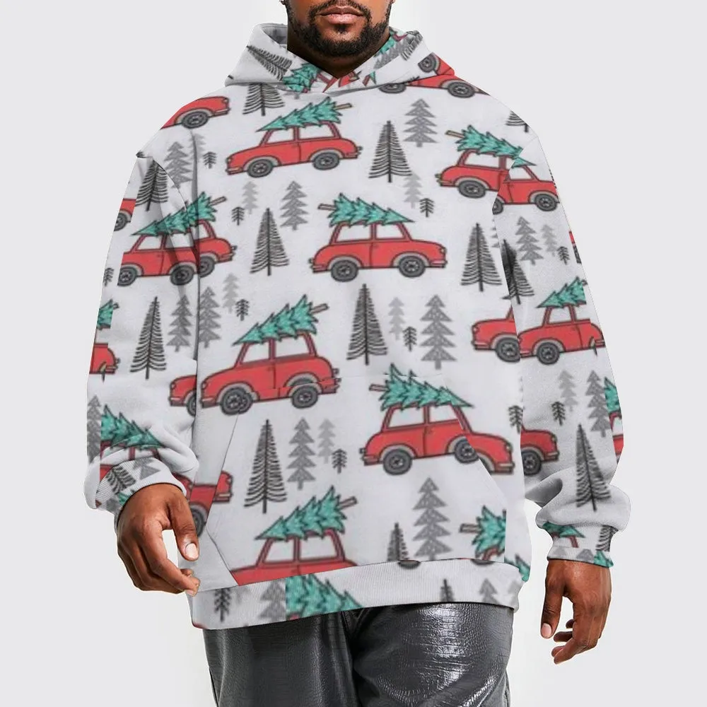 Mens Christmas Tree Graphic Pullover With Kangaroo Pocket Hoodies