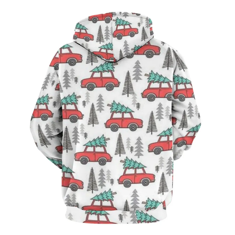Mens Christmas Tree Graphic Pullover With Kangaroo Pocket Hoodies