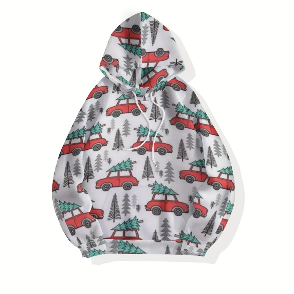 Mens Christmas Tree Graphic Pullover With Kangaroo Pocket Hoodies
