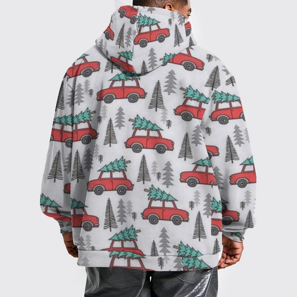 Mens Christmas Tree Graphic Pullover With Kangaroo Pocket Hoodies